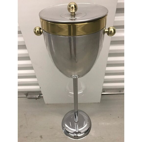 Vintage Art Deco Standing Champagne Wine Ice Cooler Brass & Aluminum 30" Tall - Picture 1 of 10